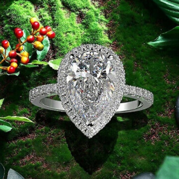 925 Silver Wedding  Pear Cut White Sapphire Rings - Picture 4 of 9